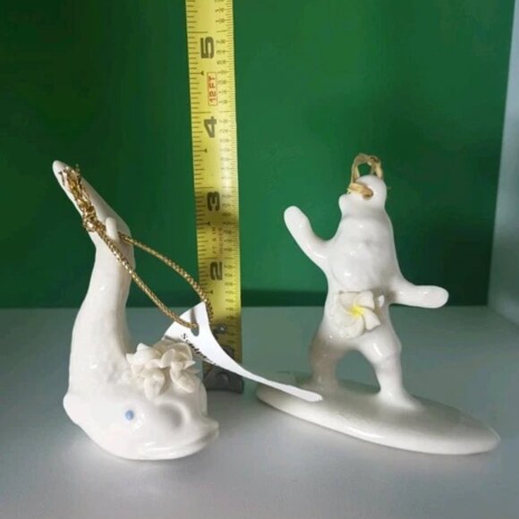 Rare Peter Okumoto Porcelain Hawaii Plumeria Dolphin + Surfing Santa Signed - Picture 2 of 13